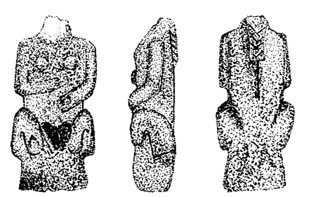 Podle některých autorů reliéf zobrazuje bytost s mužskými i ženskými orgány, jiní badatelé se domnívají, že jde pouze o zpodobení ženy. 192 Neznámý mistr, Sedící žena, asi 5000 4500 př. n. l.