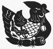 248 Neznámý mistr, Mandarínské kachničky symbol manželského štěstí, konec 20. století, papírová vystřihovánka, severní oblasti Čínské lidové republiky, uloženo: Sbírka Olgy Lomové.