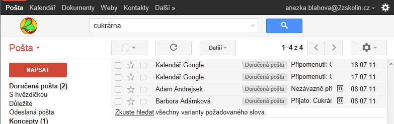 Vyhledávání v emailové schránce I v emailové schránce můžete využít toho, v čem je Google opravdu silný, a to je vyhledávání.