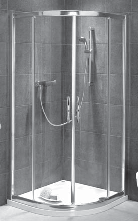 Sprchovacie kúty AKCENT PLUS Dodávaný s povrchom Štvrťkruhový sprchovací kút 80 x 80 cm a 90 x 90 cm posuvné dvere SPRCHOVACIE KÚTY UPOZORNENIE: Rádius štvrťkruhových sprchovacích kútov a vaničiek