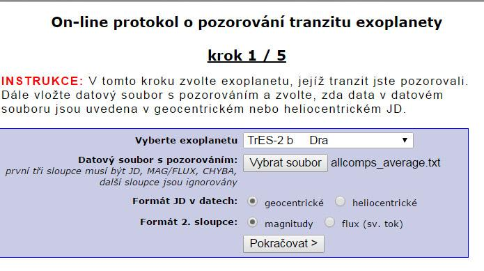Nyní opět přejdeme do online protokolu TRESCA na var.astro.cz.
