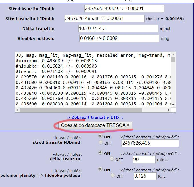 Nyní již můžeme křivku odeslat do databáze TRESCA.