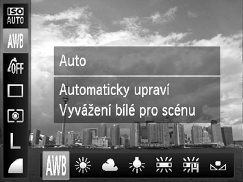 Funkce vyvážení bílé nastaví optimální vyvážení bílé barvy pro získání snímku v přirozených barvách v libovolných světelných podmínkách.