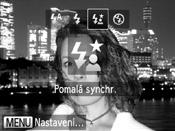 Pořizování snímků s funkcí Pomalá synchronizace Použijete-li blesk, můžete na snímcích zřetelně zachytit hlavní objekt (např. osoby).