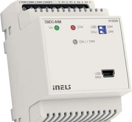 50 EMDC64M Převodník inels DALI/DMX DMD31 Kombinovaný detektor 51 EMDC64M: 8595188150309 Napájecí napětí / jmenovitý proud: DALI: Vstupní rozhraní: Výstupní rozhraní: Indikace : Chyba přetížení nebo