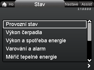 Čeština (CZ) 8.4 Menu Stav 8.6 Menu "Nastavení" 2.1.0.0.0.0 Stav 3.1.0.0.0.0 Nastavení Navigace "Home" > Stav Stiskněte a přejděte na menu "Stav" pomocí.