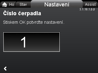 8.7.2 "Bus komunikace" Navigace "Home" > "Nastavení" > "Bus komunikace" "Bus komunikace" "Číslo čerpadla" "Vynucený místní režim" "Číslo čerpadla" Navigace "Home" > "Nastavení" > "Bus komunikace" >