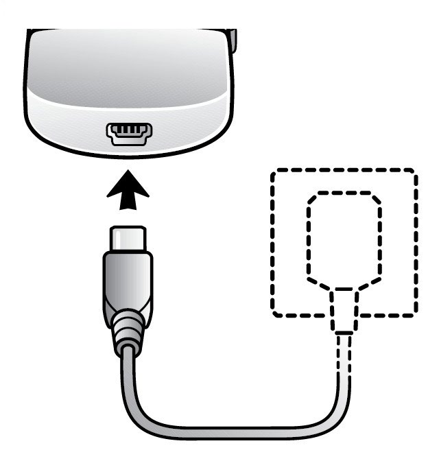 Zařízení Phone Clip Nabíjení zařízení Phone Clip 1. Zapojte nabíjecí kabel micro-usb do základny zařízení Phone Clip. 2. Druhý konec kabelu zapojte do síťové zásuvky pomocí dodávaného adaptéru. 3.