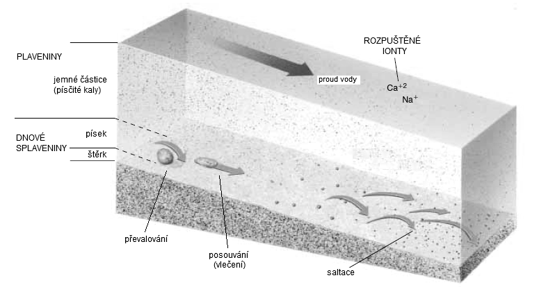 68 a podloží, nejčastěji se jedná o Na +,Ca 2+ a K +. Podrobně vše znázorňuje obrázek 7.2.1.1. Velikost sedimentů obecně klesá od pramene po ústí vodního toku.