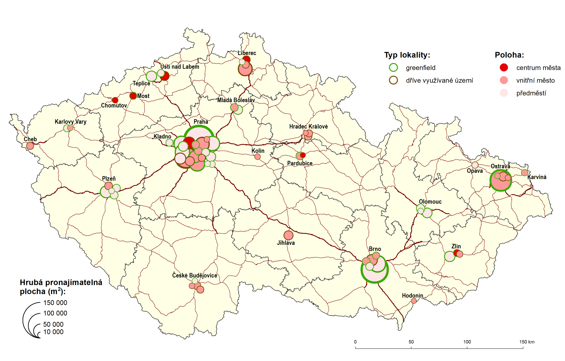 Lokalizace nákupních center v České republice k roku 2012 Zdroj: