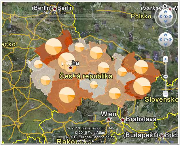 Google Maps výstupy Výstupy ve formě jednoduchých vektorových tematických map (kartogramů, kartodiagramů a jejich kombinací), které je možné prohlížet pomocí volně