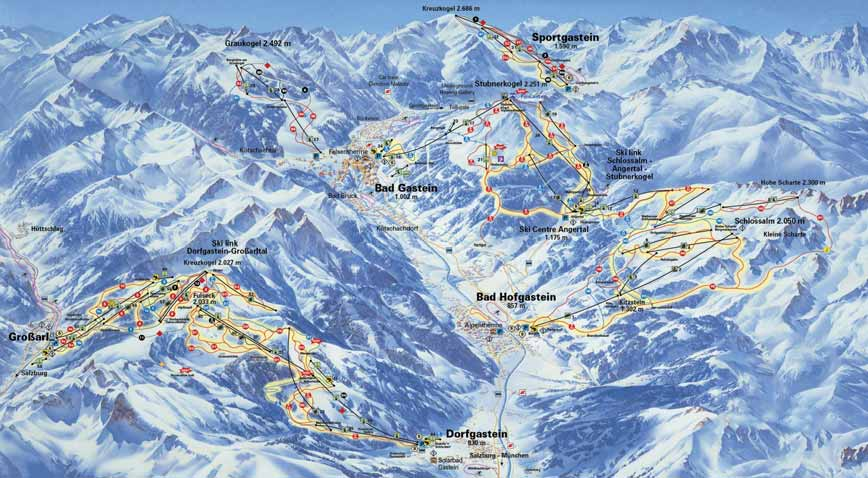 Dorfgastein - Grossarltal 8 60 12 10 75 15 Stubnerkogel - Schlossalm 5 58 4 5 60 Sportgastein 2 1 11 72 Graukogel 4 29 2 50 7 5 17 21 80 97 18 14 8 romantický venkovský Dorfgastein, rušnější pompézní