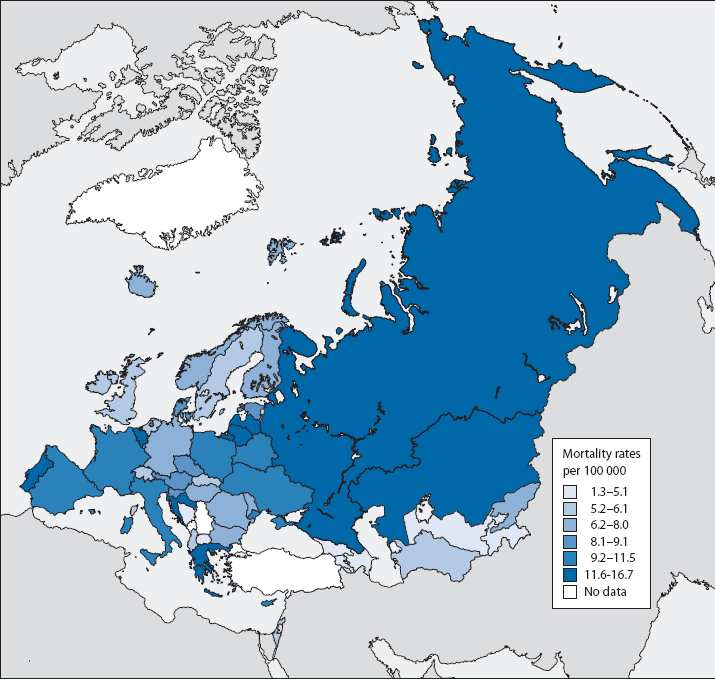 Dopravní úrazovost je rozložena nerovnoměrně There is a North-South / West-East gradient Mortality for 0-24 year olds from transport