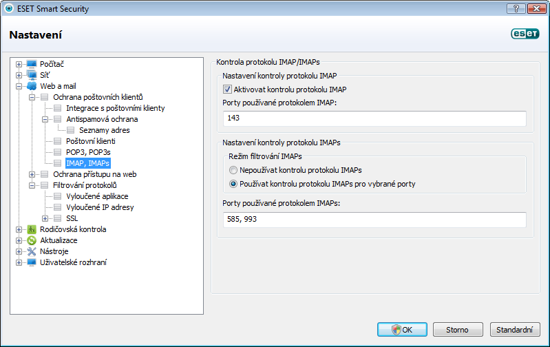 4.3.2.2 Kontrola protokolu IMAP, IMAPs IMAP (Internet Message Access Protocol) je další internetový protokol pro přijímání emailových zpráv.