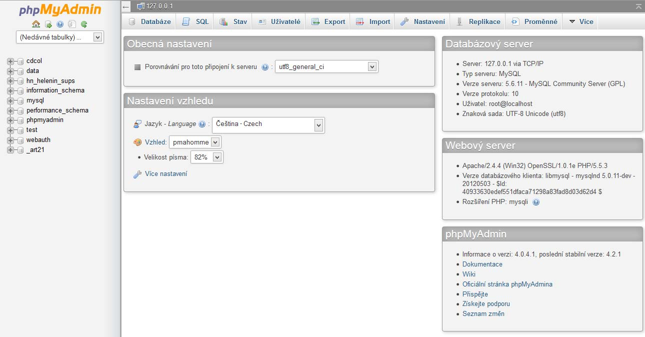 3.2.2 phpmyadmin Pro práci s databází jsem využil volně dostupný nástroj phpmyadmin.