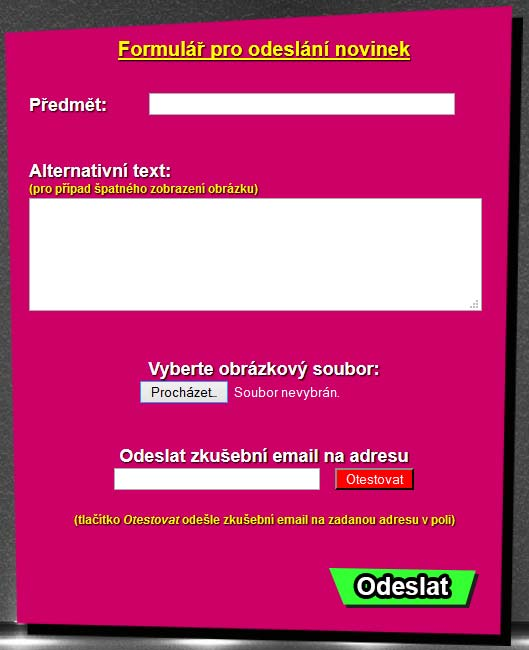 4.8.5 Odesílání novinek Pro odesílání novinek je v systému implementován jednoduchý formulář, který je dostupný přes menu Novinky.