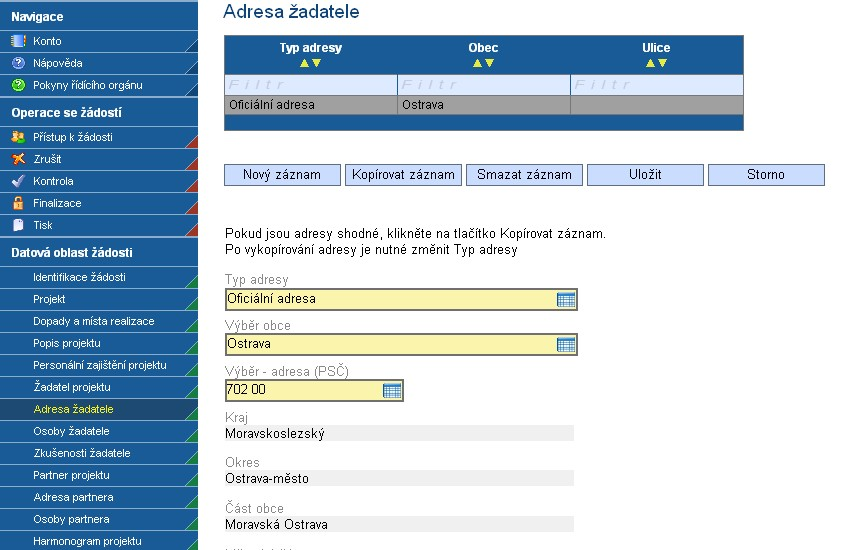 4.7 Adresa žadatele Obrázek 25: Adresa žadatele