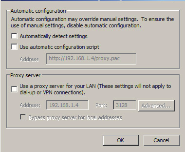 Krok 7: Po zobrazení dialogového okna Nastavení místní sítě (LAN) v části Proxy server zrušte zaškrtnutí políčka Použít pro síť