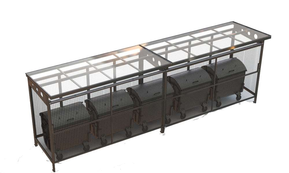 Ohrazení kontejnerů se střechou K5 Vhodné pro veřejné prostory například před panelovými domy.