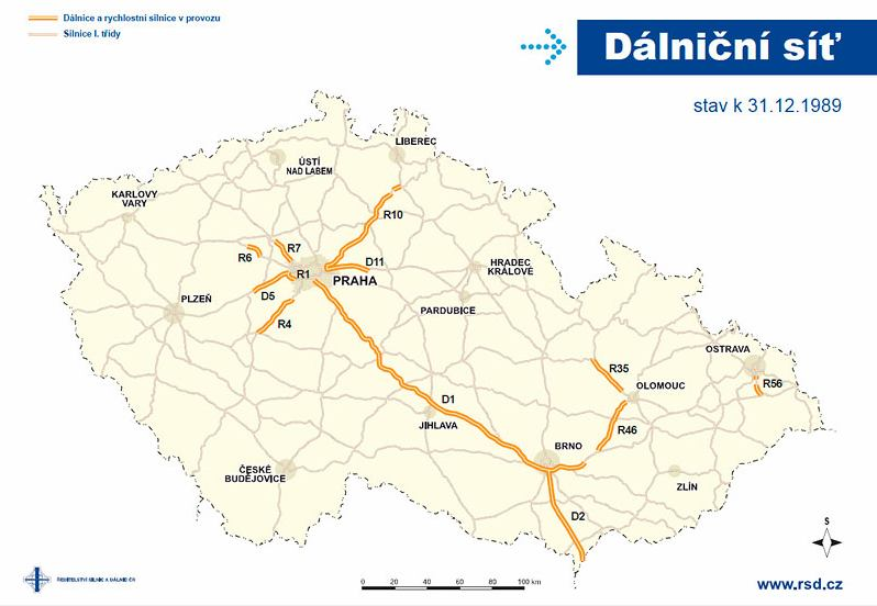 Příloha č. 4: Dálniční síť v ČR v roce 1989 a 2009 Zdroj: Ředitelství silnic a dálnic (2009): Výstava - Dálnice za 20 let.