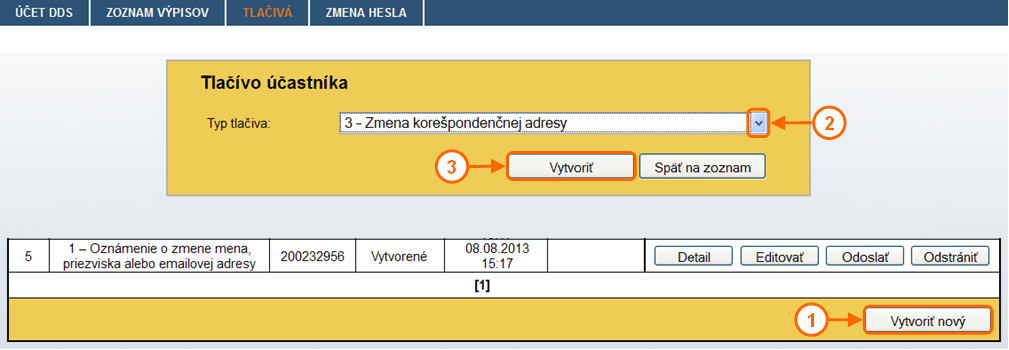 Tlačidlá v detaile umožňujú: PDF (v hornej časti) Generovanie obsahu stránky do formátu PDF; Upraviť Otvorenie predmetného tlačiva v editovateľnom režime (kap. 6.