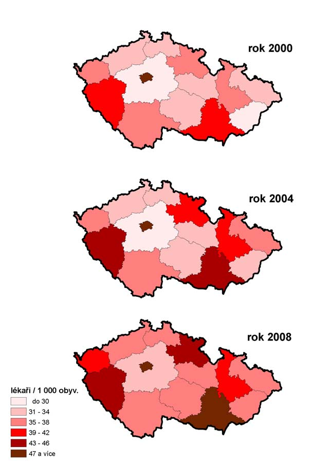 Tab. 2: Počet lékařů na 10 000 obyvatel Kraj 2000 2001 2002 2003 2004 2005 2006 2007 2008 PHA 62,13 64,94 67,00 67,20 68,00 68,30 69,90 72,30 72,60 STC 29,31 29,62 30,60 30,20 29,90 29,50 29,40 31,20