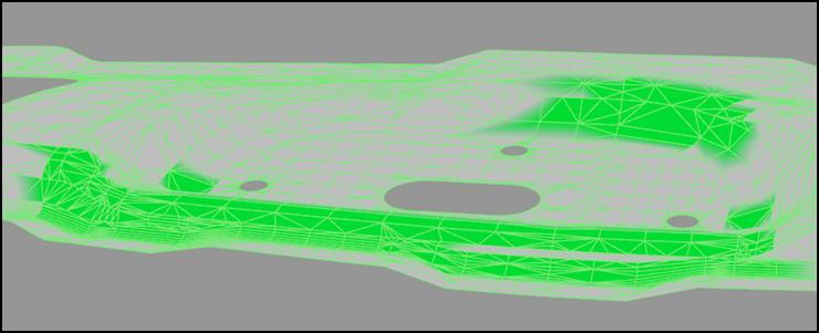 vygenerovaném pro tento segment, naskenována (blíže postup porovnání viz kapitola 5.3.6). K tomuto hodnocení bylo zvoleno měření na základě modelů P1_SKEN_10000 a P1_CAD_10000.