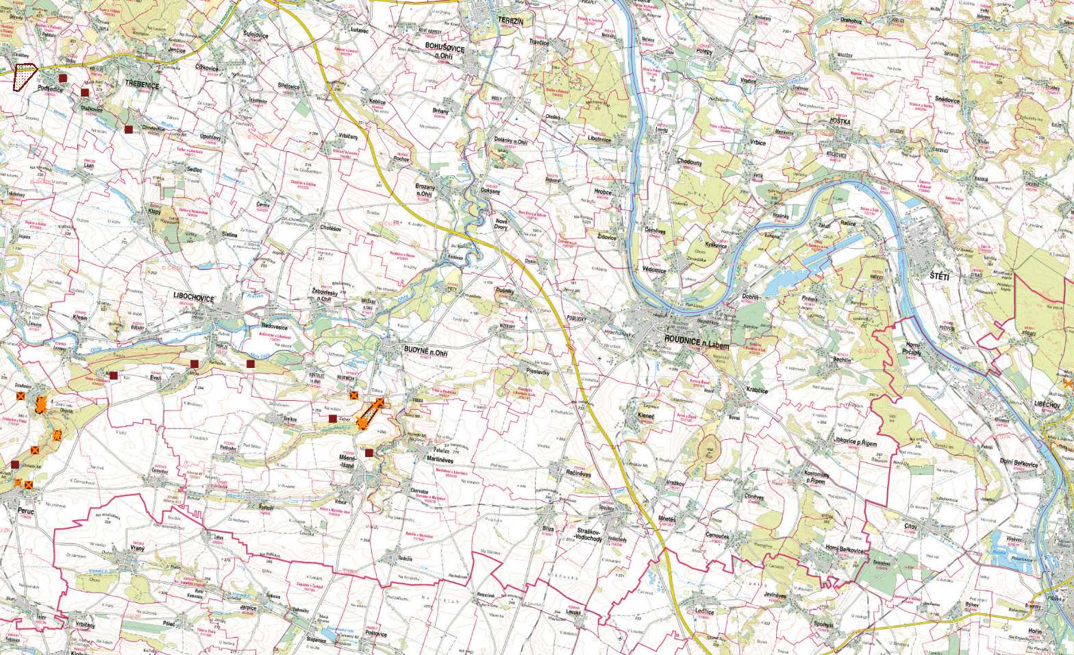 3.2. Vodní režim A. Vyhodnocení stavu a vývoje území Oblast Podřípska spadá z větší části do povodí Labe a Ohře, okrajově do povodí Vltavy (oblast v okolí Radešína a Radešínka).