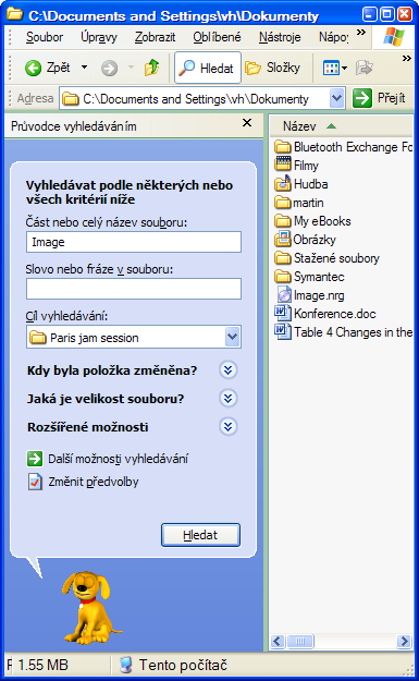 Vyhledávání souborů Když nevím, kde je soubor uložený Podle celého názvu Název mezi uvozovkami např. ahoj.