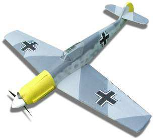 Bf-109E Stavebnice rádiem řízeného elektroletu Rozpětí: Délka: Hmotnost letová: 1100 mm 960 mm 700-900 g Model známého Německého stíhače z 2. světové války.