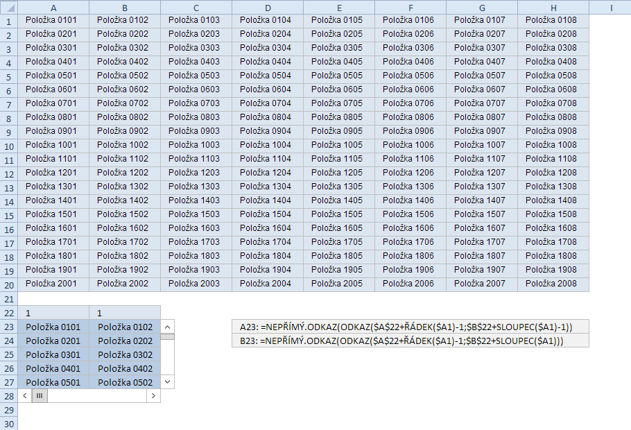 Dovedete si představit výřez oblasti buněk zobrazený na jiném listu?