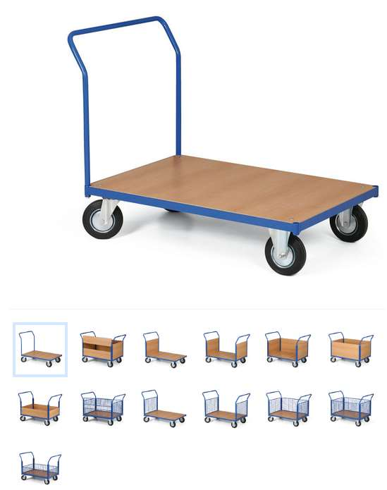 Ruční skladové vozíky Plošinové vozíky univerzální speciální tažné (s ojí) tlačné bez čel