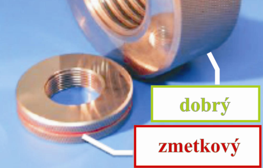 Mikroskopem se také kromě stoupání závitu kontroluje správnost profilu, úhel závitového profilu a střední průměr závitu [25, 26, 27, 28]. Obr.