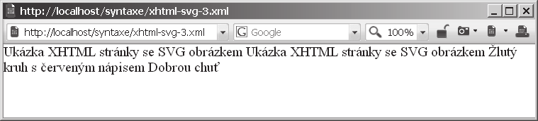 PHP a XML 29 1. Syntaxe XML Obrázek 1.3: Zobrazení XHTML stránky s vloženým obrázkem SVG Obrázek 1.