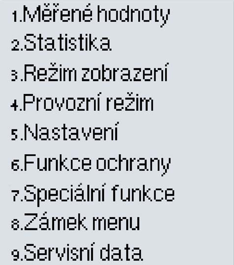 Aktuální hodnoty teplot s vysvětlením 2. Statistiky provozu systému 3. Režim zobrazení základní obrazovky 4. Režim automatický, manuální, jednotka vyp. 5. Nastavení parametrů provozu 6.