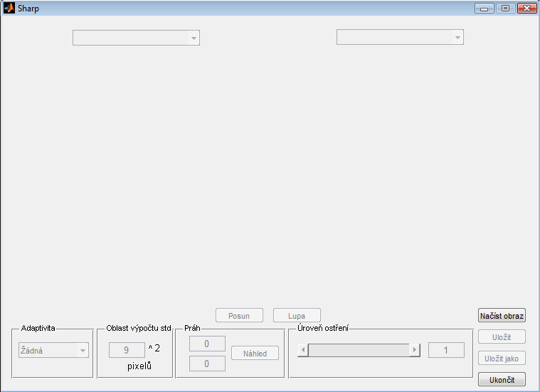 5. Uživatelské rozhraní Programovací prostředí Matlab umožňuje zpracovat jednotlivé funkce v grafickém rozhraní zvaném GUI. To poskytuje možnost práce průměrného uživatele PC s vytvořeným programem.