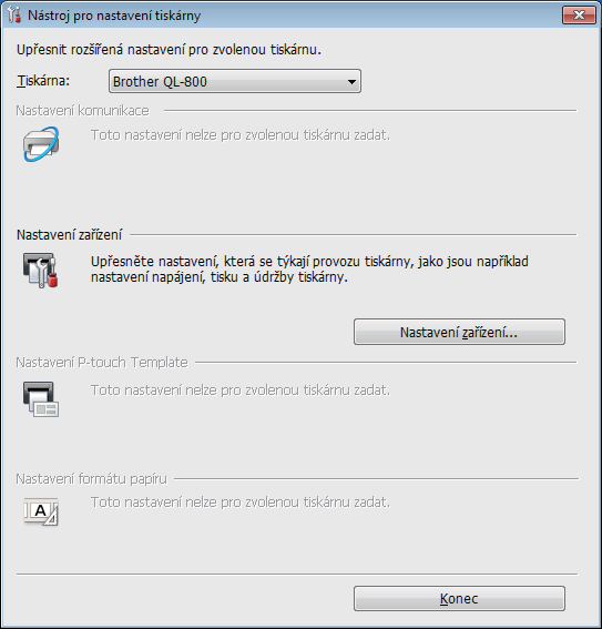 Změna nastavení tiskárny štítků Brother Použití Nástroje pro nastavení tiskárny pro systém Windows 1 Připojte tiskárnu, kterou chcete konfigurovat, k počítači.