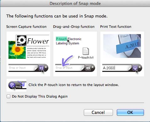 Jak používat program P-touch Editor Režim Snap Pomocí tohoto režimu lze zachytit obrazovku, vytisknout ji jako obrázek a uložit pro budoucí potřebu.