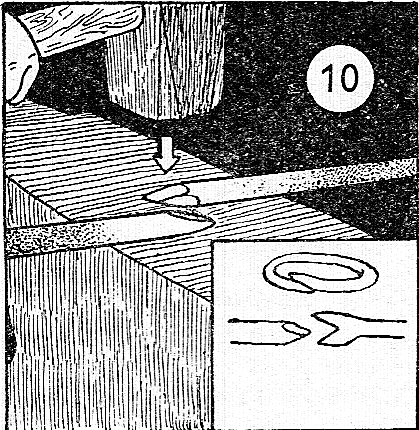 11: rovnání a hlazení Konečná uprava výrobku mohla být provedena rovnáním a následným hlazením povrchu jemnými údery plosky kladiva na nepříliš ohřátý povrch (obr. 11).