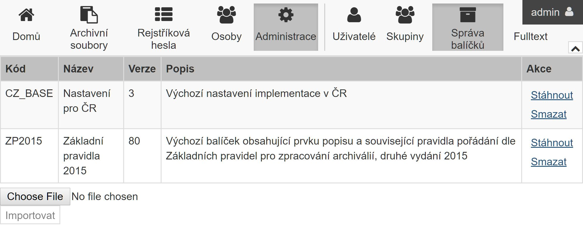 importují v administraci Připravené balíčky: CZ_BASE