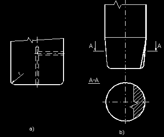 a) Pokud není přípustné zeslabit tažník odvzdušňovacím otvorem, vyrobí se tažník kuželový, popřípadě se na jeho povrchu vytvoří zavzdušňovací rýha (obr.4.9.b). Obr. 4.8.
