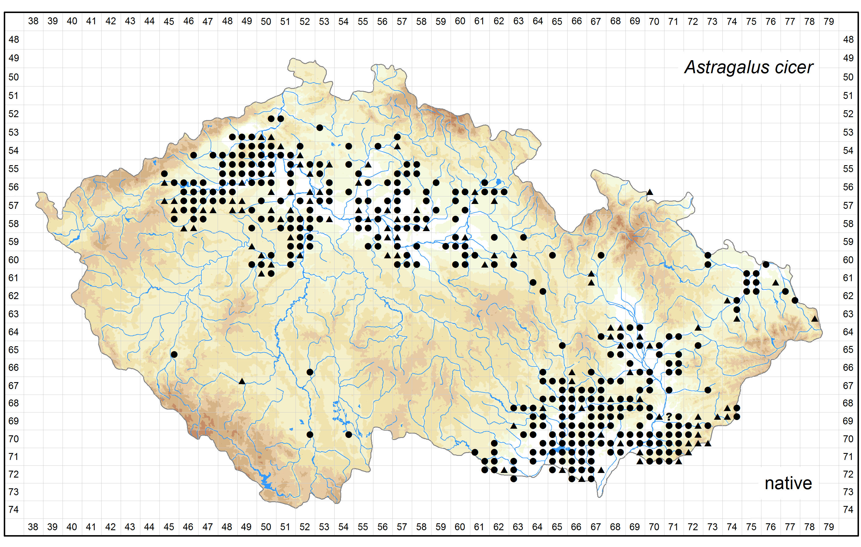 Distribution of Astragalus cicer in the Czech Republic Author of the map: Jiří Danihelka, Zdeněk Kaplan Map produced on: 12-05-2016 Database records used for producing the distribution map of