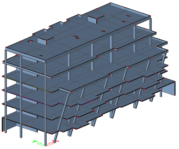 1.4 Model konstrukce Pro výpočet vnitřních sil je celý objekt modelován jako 3D model v programu SCIA Engineer 2014. 3D model byl použit pro dosažení přesnějších výsledků.