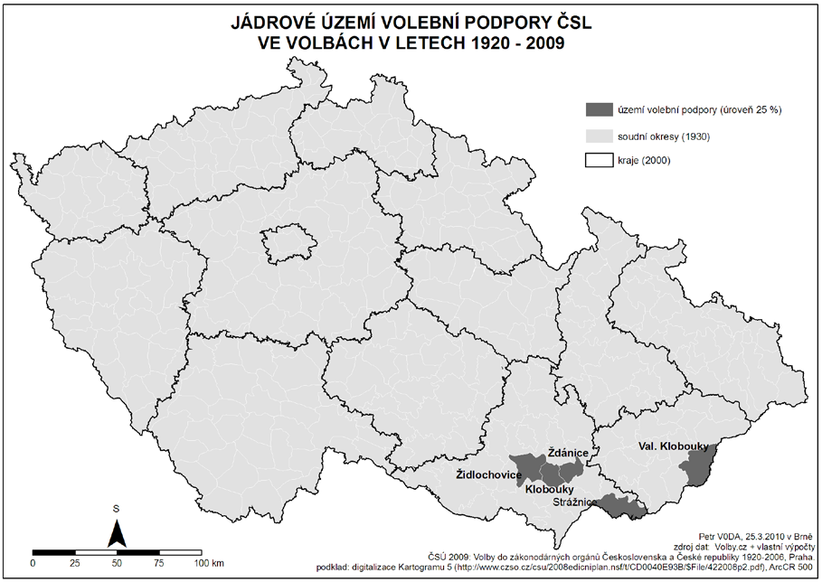 Příloha č. 4: Jádrové území volební podpory ČSL v letech 1920 2009 Příloha č.