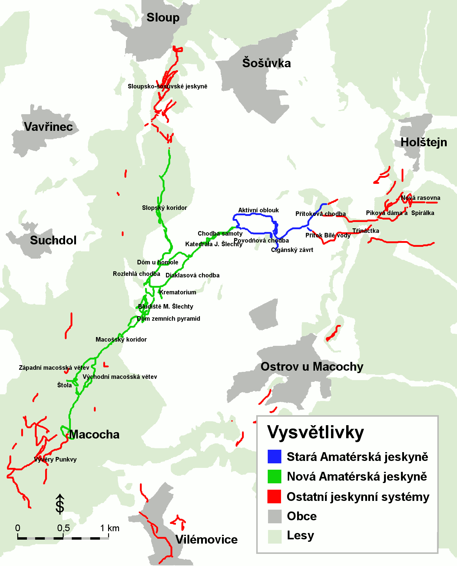 Amatérská jeskyně Ostrovská plošina Rozprostírá se v území mezi Pustým a Suchým žlebem na ploše 8,7 km2 a tvoří ji čtyři samostatné geomorfologické celky: plošina Bukovinky, Šošůvská, Macošská a