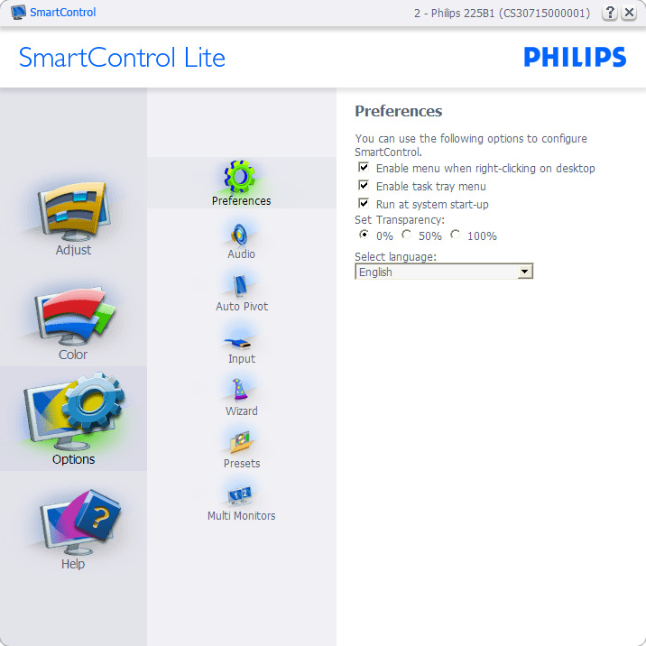 3. Optimalizace Obrazu Calibration Screen (Obrazovka kalibrace) první barvy: Options>Preferences (Možnosti>Předvolby) Tato možnost bude aktivní pouze po výběru položky Preferences (Předvolby) v