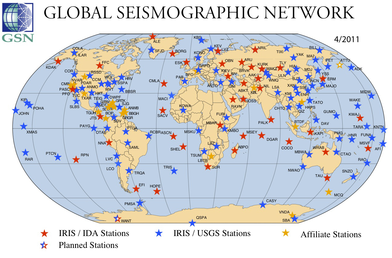 Globální seismická síť Několik minut po velkém zemětřesení kdekoli na světě známe