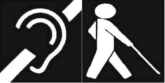 symbol označení osoby s úplnou nebo praktickou hluchotou 2.