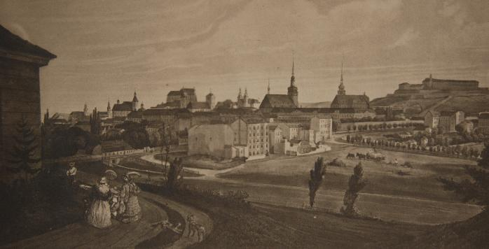 Obr. 23: Pohled na Brno z kopce nad Ponávkou z roku 1852.