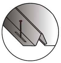 Schéma 14 Detail prichytenia krytiny nastreľovacím klincom KLIPanel sa prichytáva pomocou klincov alebo
